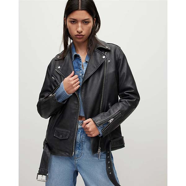 Allsaints Australia Womens Billie Oversized Leather Biker Jacket Black AU61-385